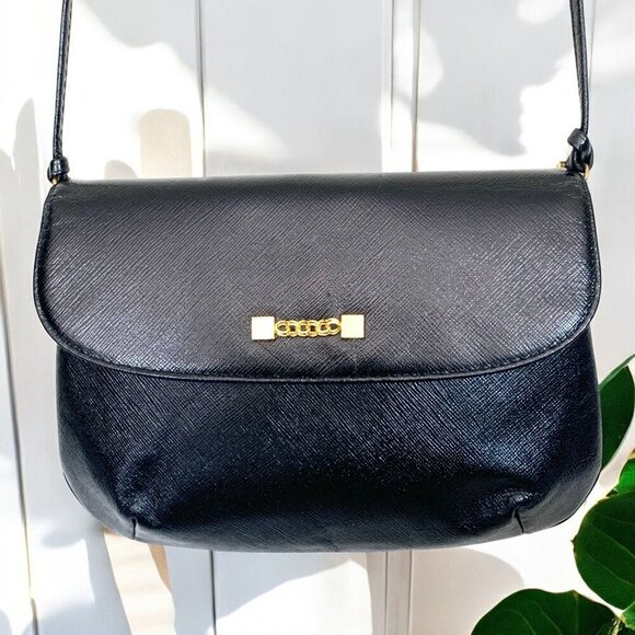 Koret 1950's Black Leather Crossbody Bag Clutch Gold Hardware Removable Strap - Picture 1 of 15